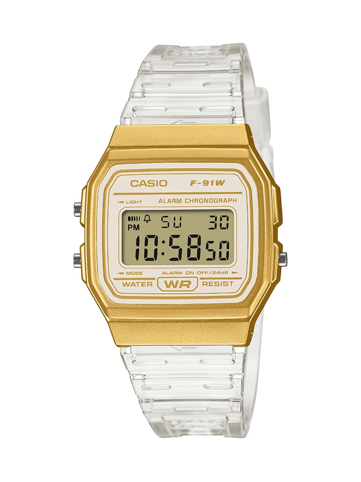 Casio F-91W Unisex Digital Watch Gold Skeleton Strap WR