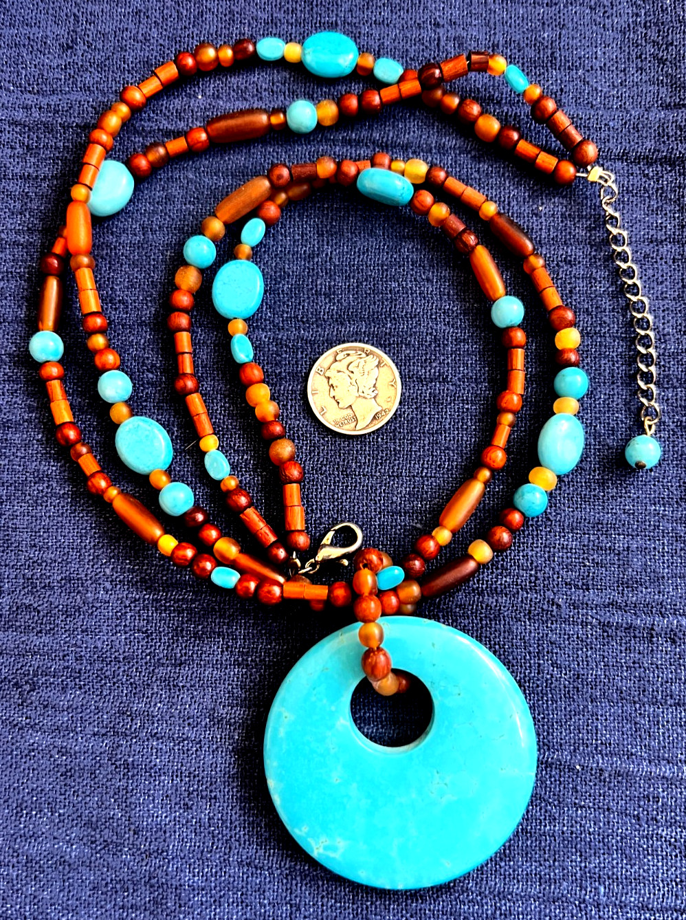 Beaded Necklace 17.5 To 19.5 Inches Long Lobster Clasp Turquoise Blue Brown
