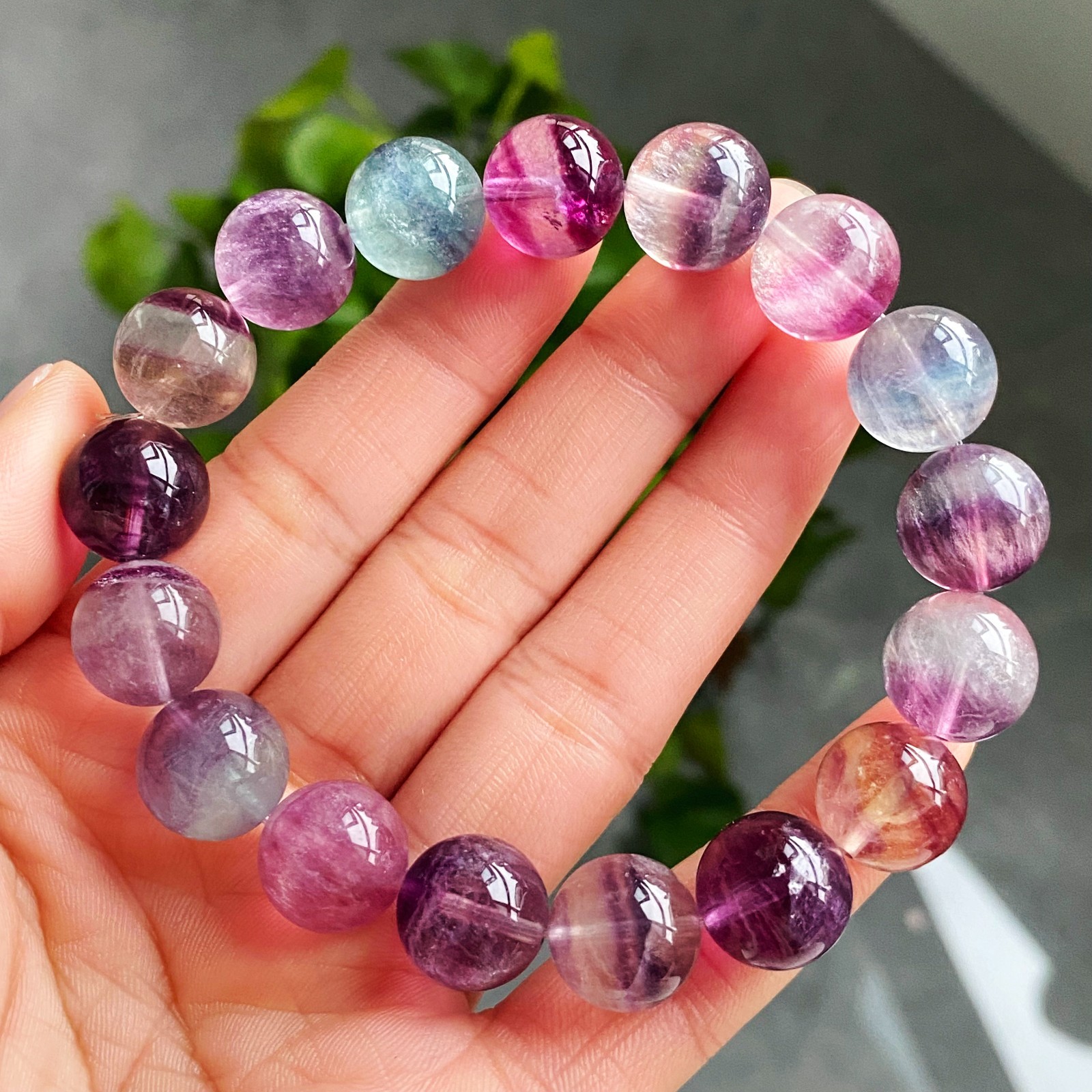 12.5mm Natural Color Fluorite Quartz Crystal Gemstone Beads Bracelet 2942