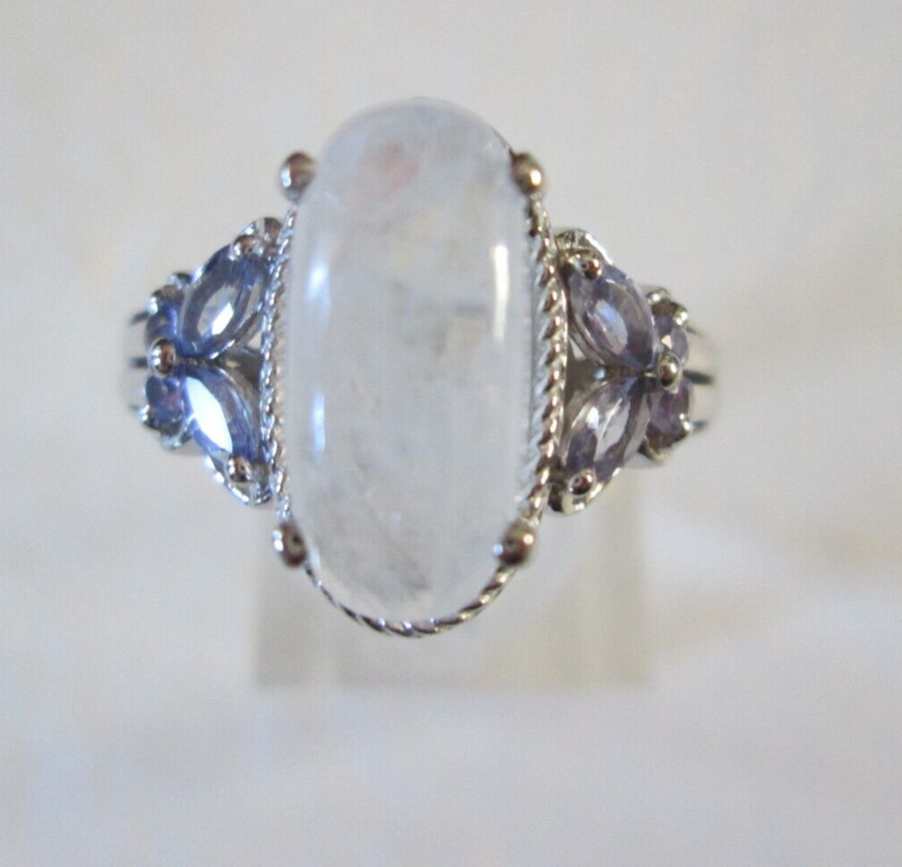 Kuisa Rainbow Moonstone & Tanzanite Platinum over Sterling Ring (Sz 8) 4.90 cts