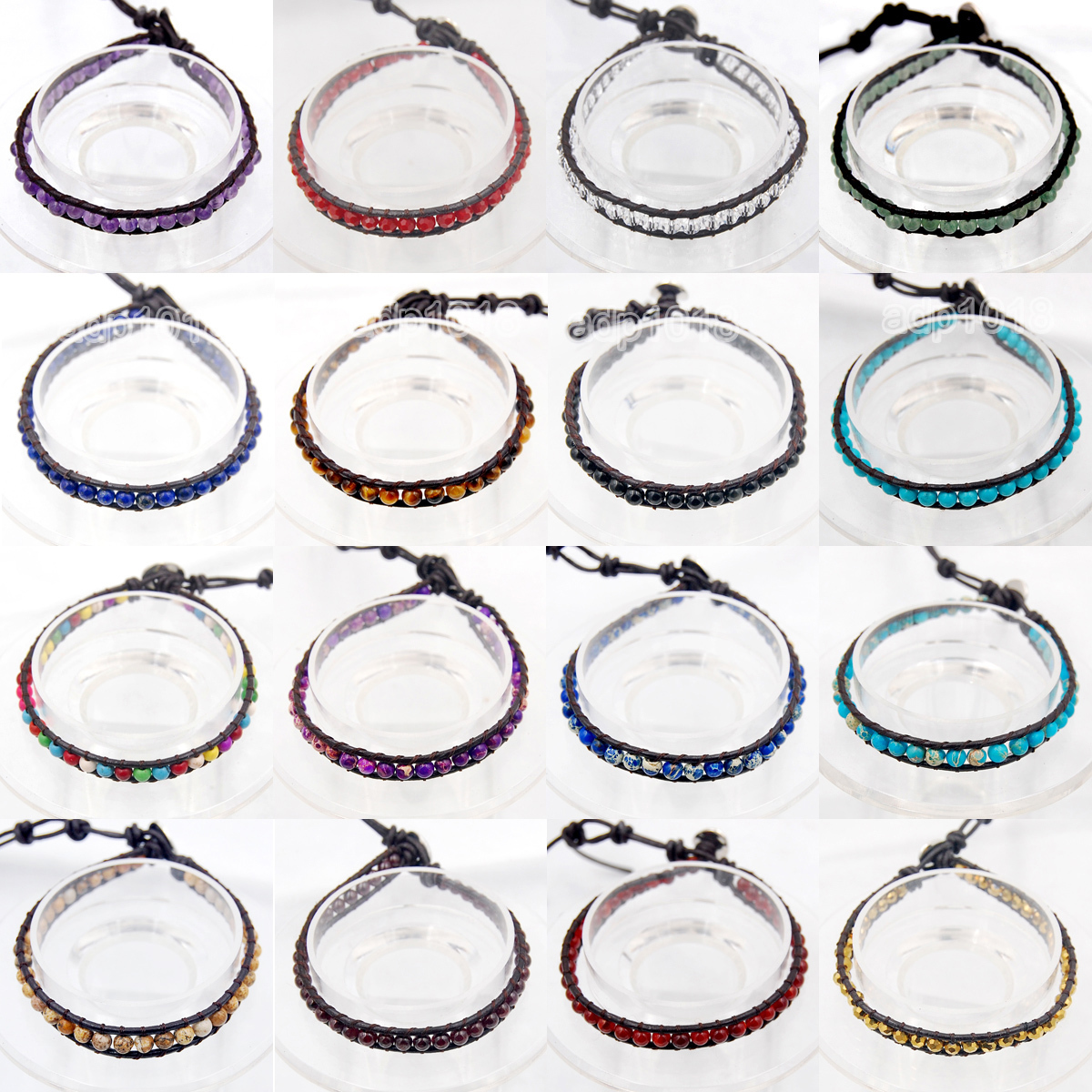 Hot Colorful Hand Made Mixed Crystal and Gemstones Beads Wrap Leather Bracelet