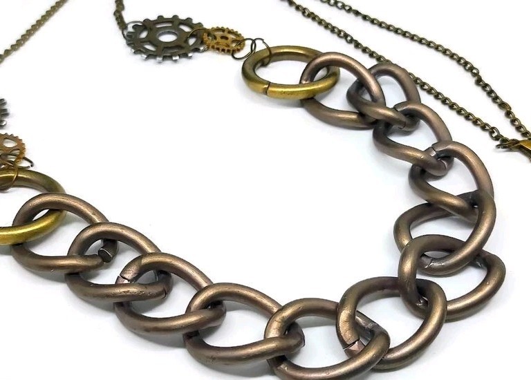 82cm Upcycled Steampunk necklace, Statement Steampunk Necklace Jewellery