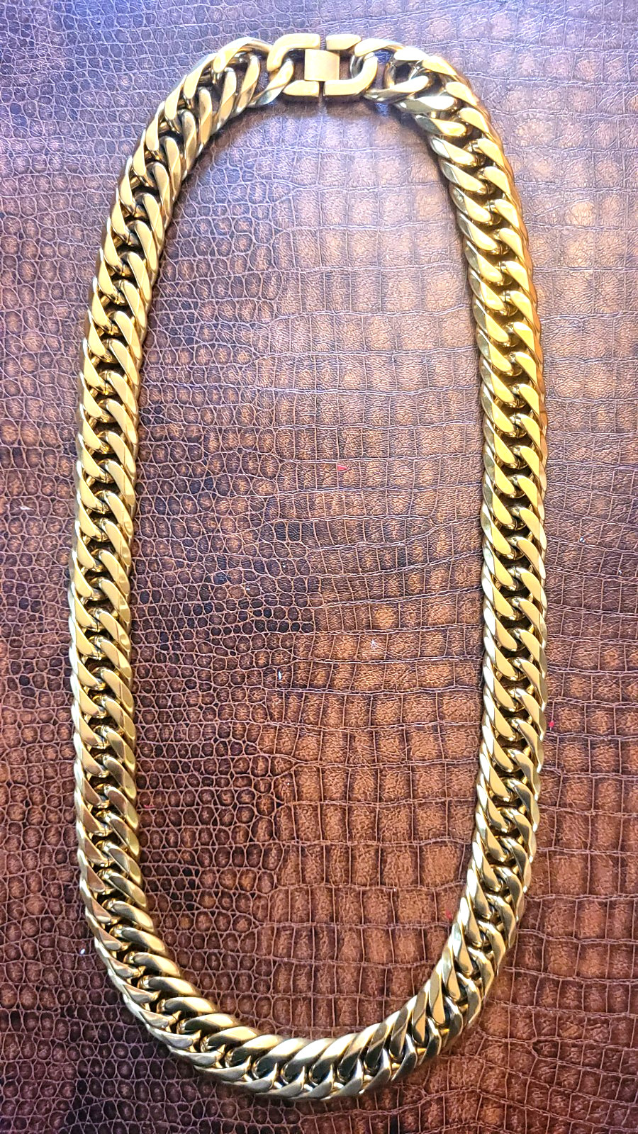 24K 30″ 20mm Cuban Chain Heavy Weight Steel 400 Grams Yellow Gold Thick Plate