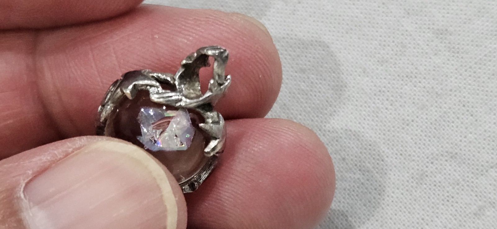 Antique Vintage Crystal Orb W/ Minerals Moon Star & More Sterling Bead Pendant