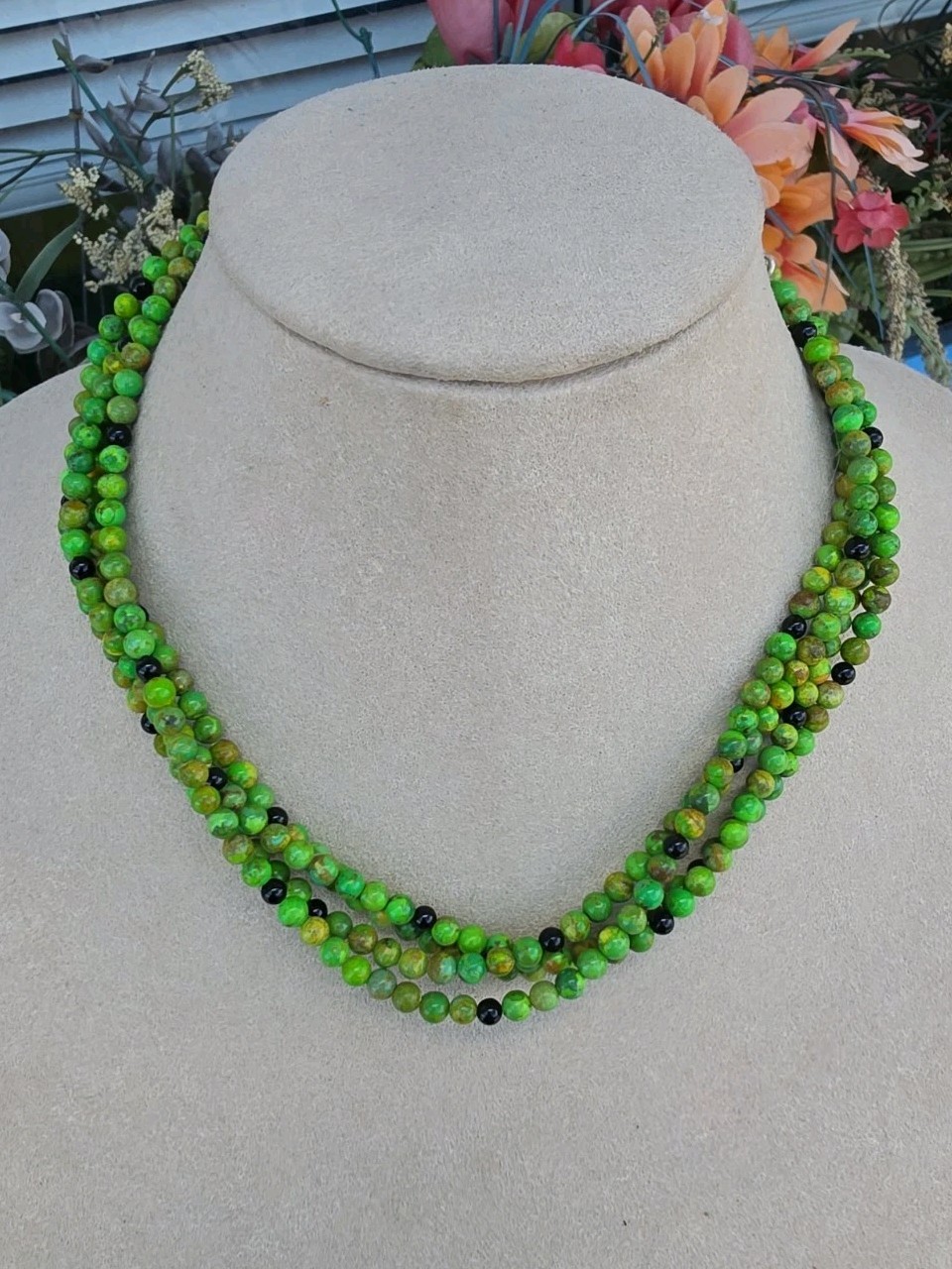 MINE FINDS BY JAY KING DTR Lime Green Turquoise Beaded Necklace 925 Sterling