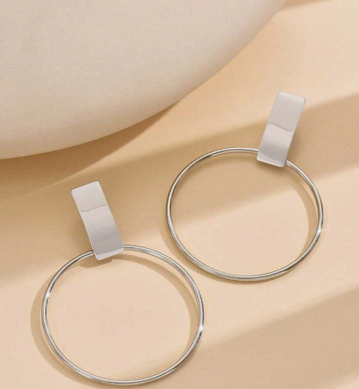 Clip On Hoop Earrings Round Big Chunky Wide Screw On Earrings Silver Tone
