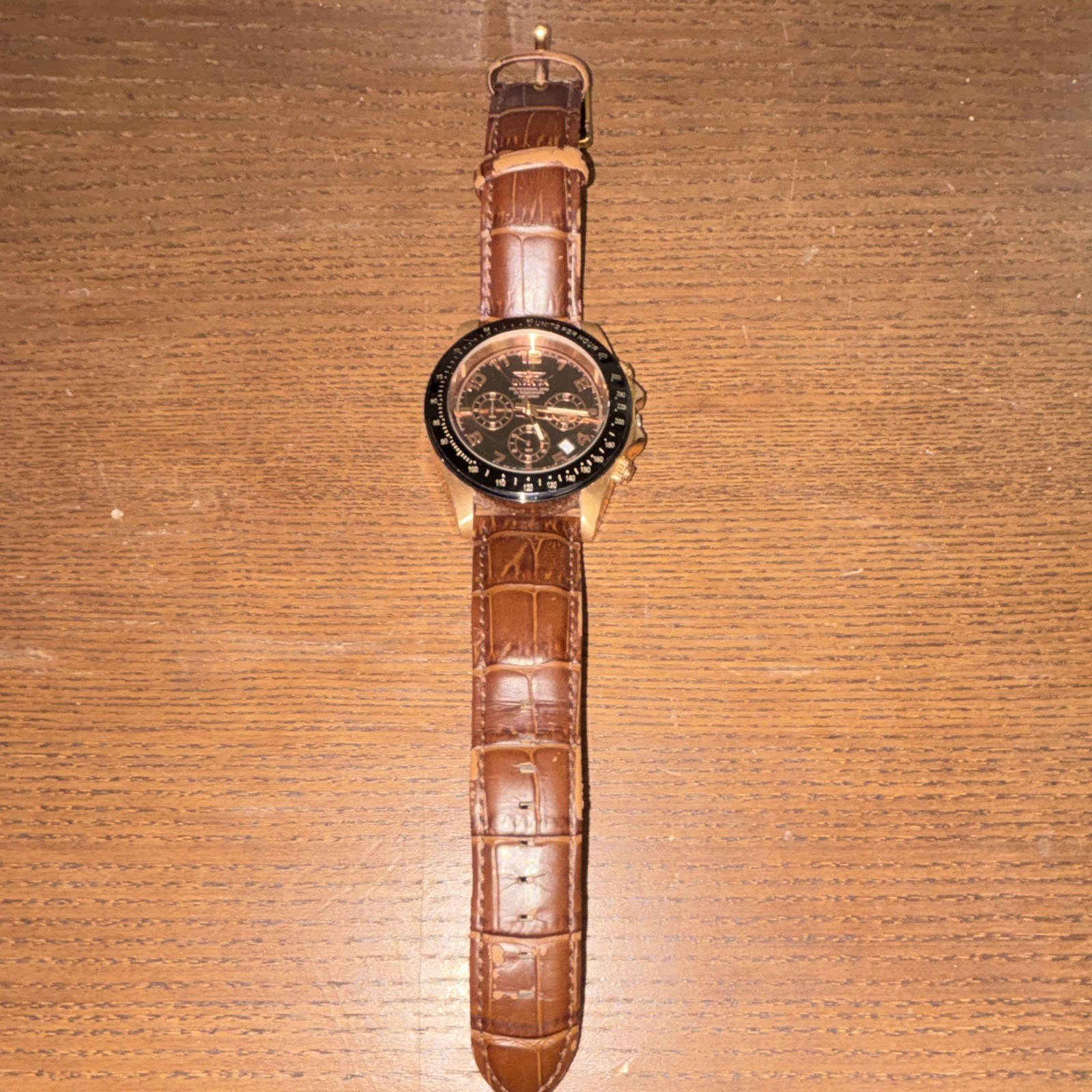 Invicta Men’s Quartz Chronograph Date 200m Gold Tone Brown Leather Watch