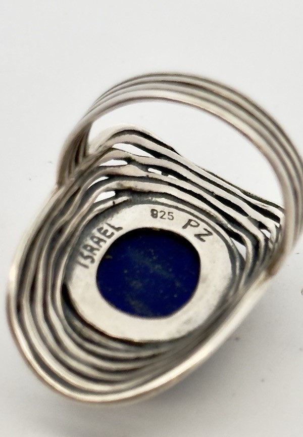 Paz Creations 925 Sterling Silver Cushion Lapis Lazuli Modernist Statement Ring