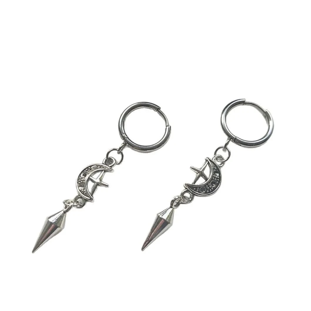 Gothic Crescent Moon Spike Earrings Grunge Punk Witchy Celestial Hoop Jewelry