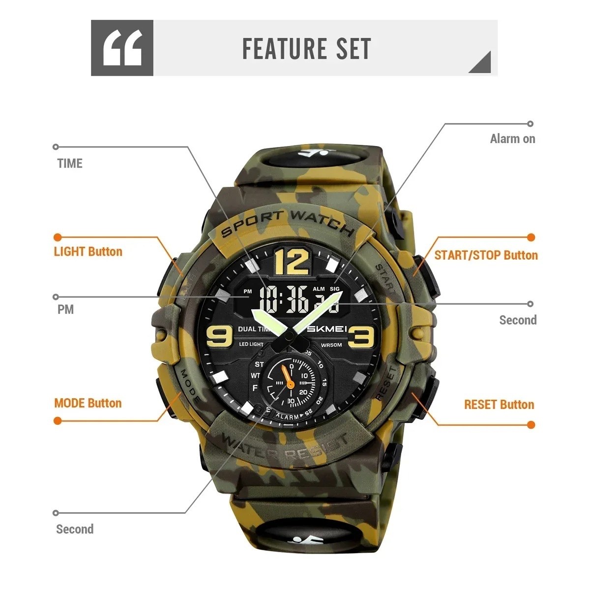 Rugged Large Dial Watch Waterproof Quartz
