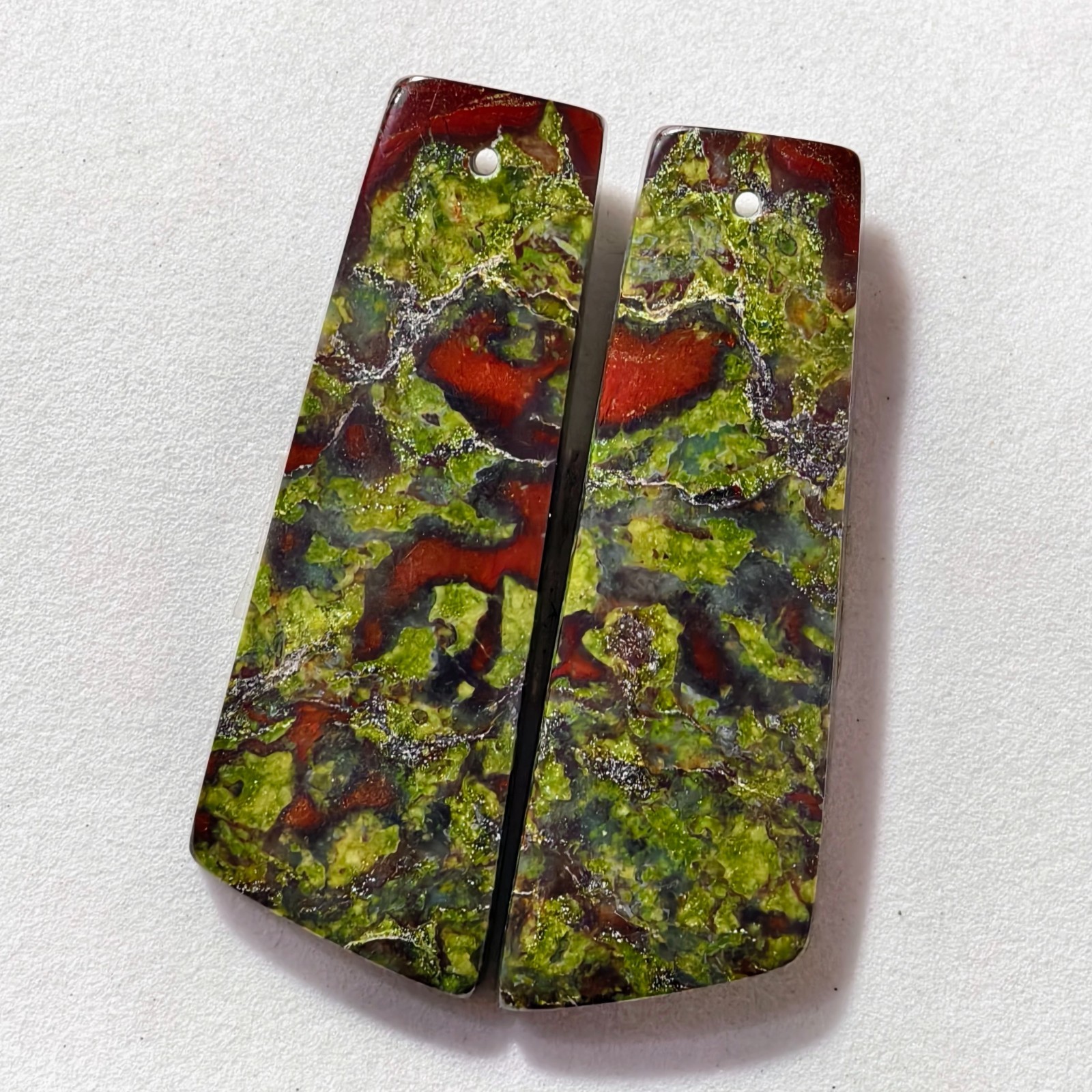 62 Cts Natural Dragon Blood Jasper Drilled Pair Cabochon Gemstone 44.2X15.1 MM