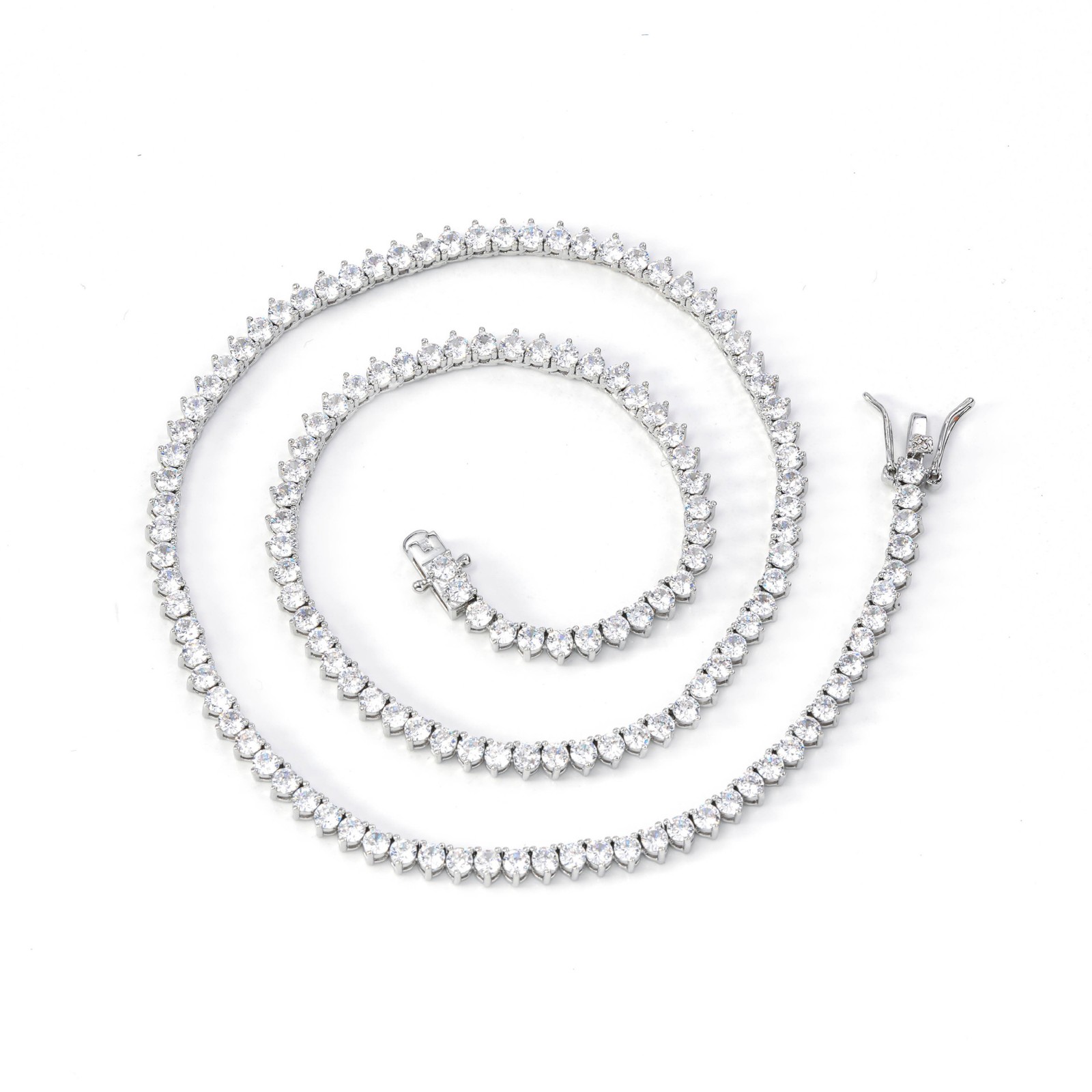 5A grade zircon three-prong tennis necklace, unisex zircon clavicle chain