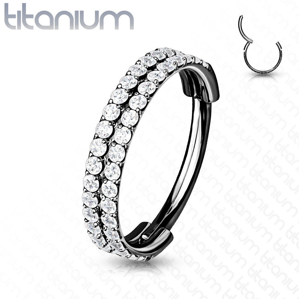 Implant Grade Titanium Double Lined CZ Hinged Segment Hoop Ring Ear Cartilage