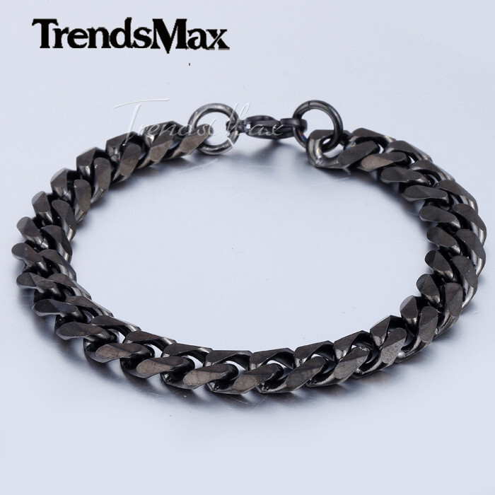 11mm Black Tone Stainless Steel Cuban Curb Chain Bracelet 7/8/9/10/11inches