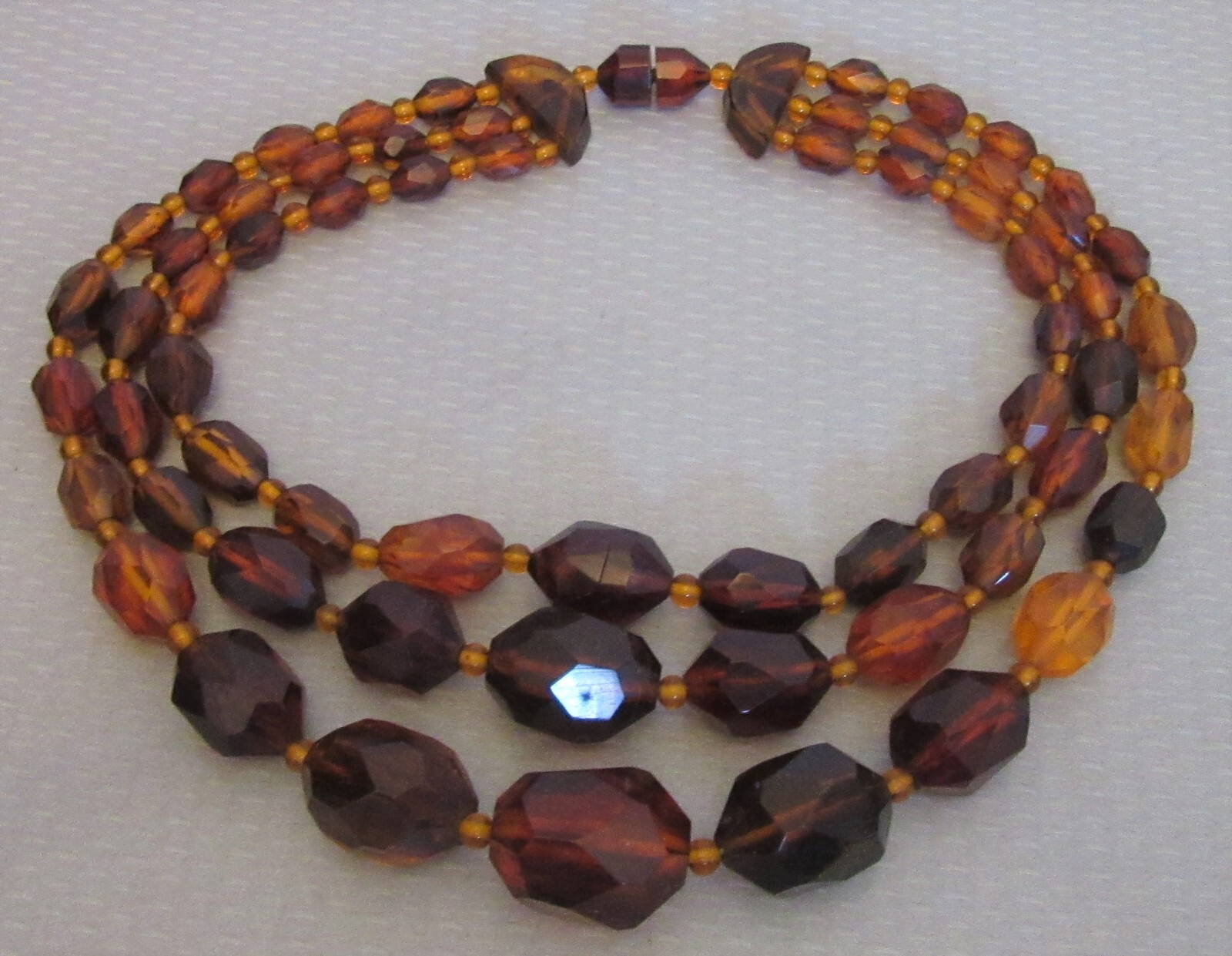 vintage Bakelite Bead Multicolor Clear Amber Triple Strand Necklace TESTED 153g