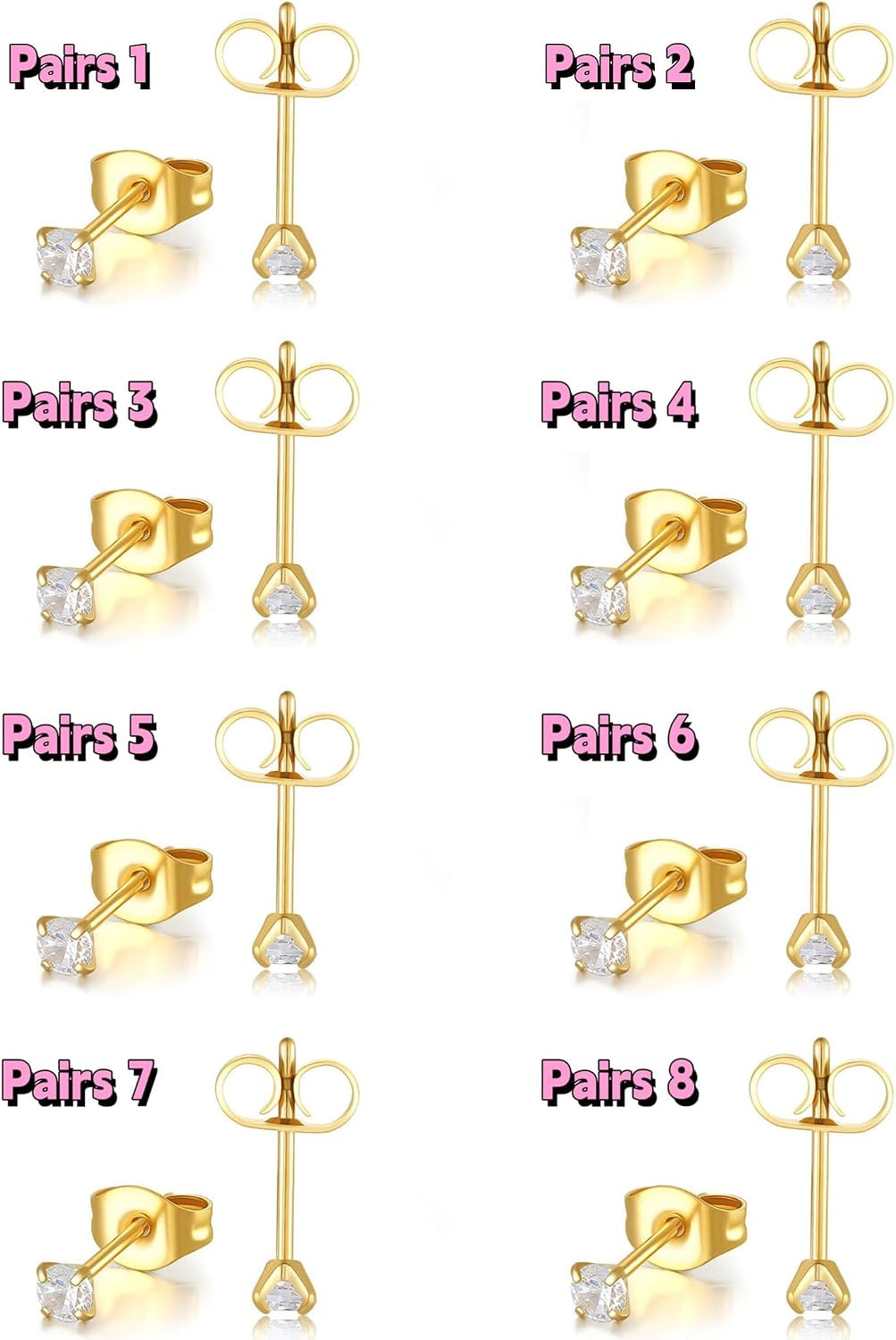 10 Pairs Small Stud Earrings for Women Hypoallergenic Multiple Piercings | Clear