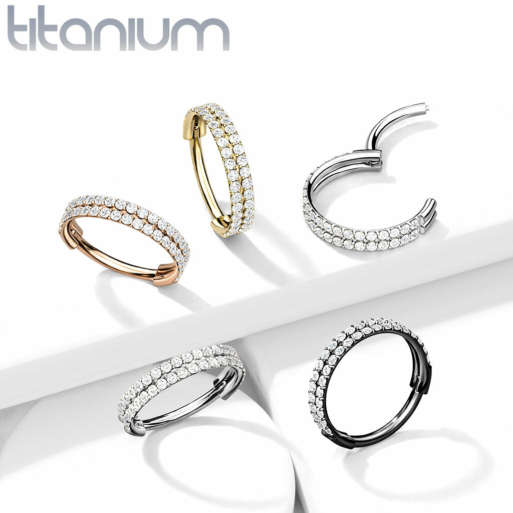 Implant Grade Titanium Double Lined CZ Hinged Segment Hoop Ring Ear Cartilage