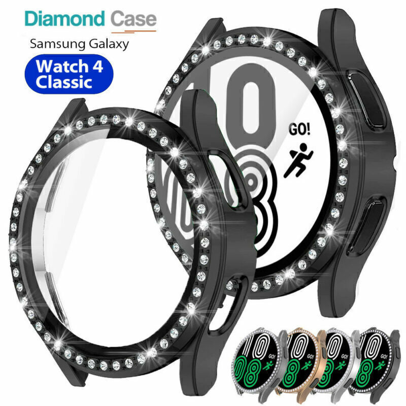 Metal Strap Band Bling PC Case Cover For Samsung Galaxy Watch 4 5 6 7 40mm 44mm