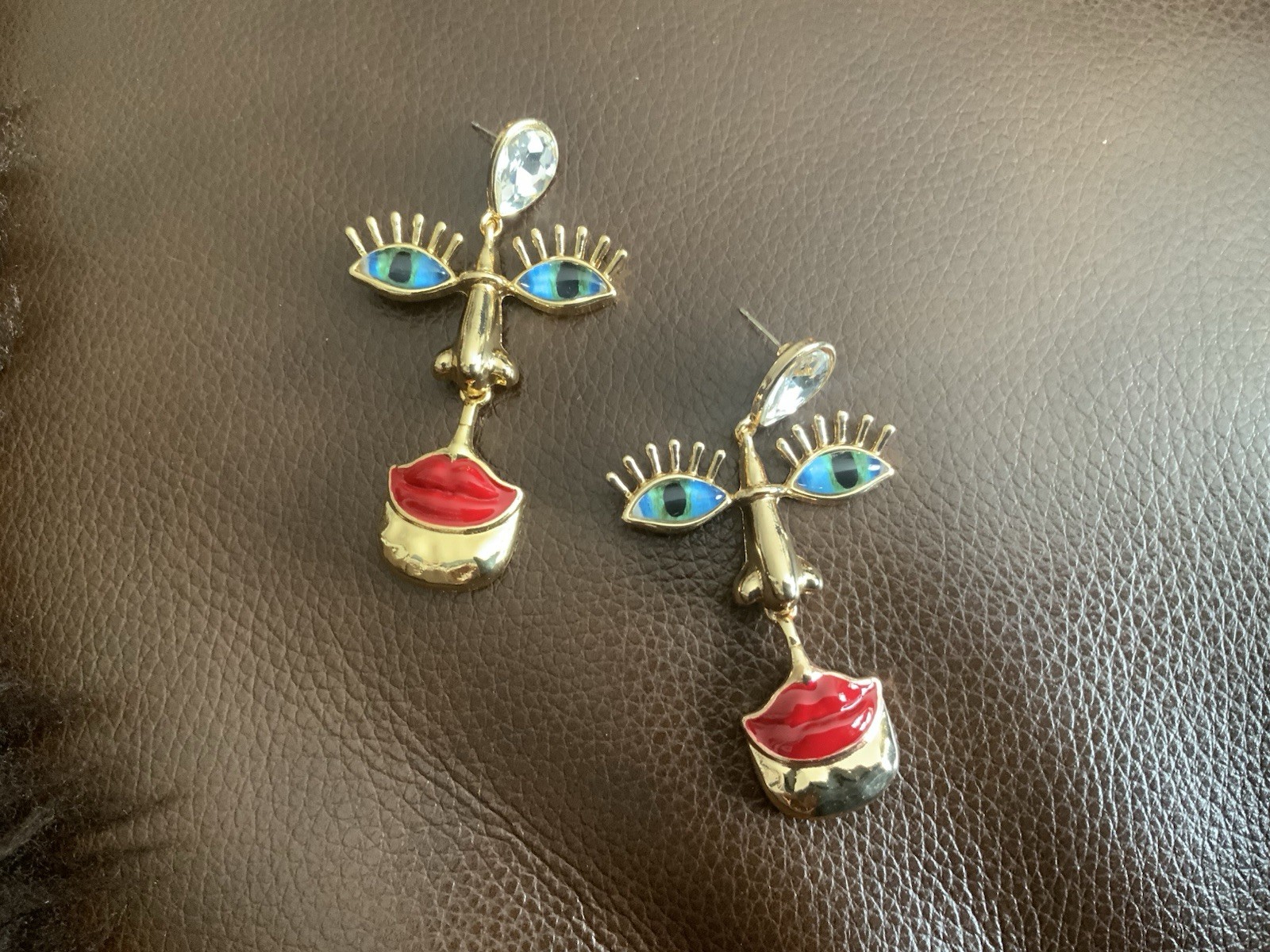 Portrait Earrings Surreal Museum Gothic Evil Eye Face Gold Boho Retro Y2K Retro
