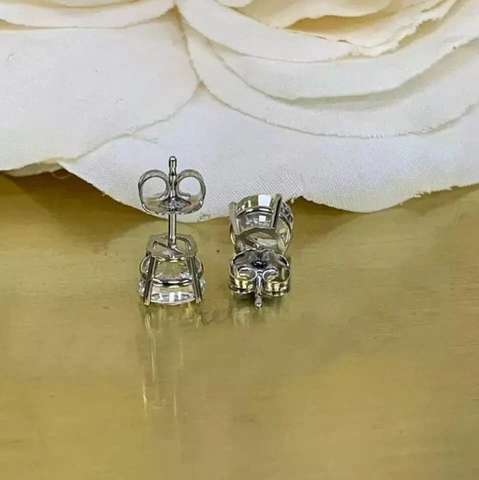 2 CT Round Cut White Moissanite Solitaire Stud Earrings 14k White Gold Plated