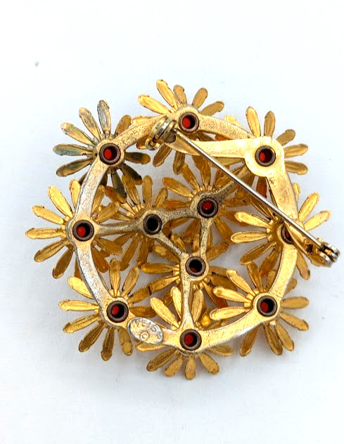 Vintage WEISS Enamel Flower Brooch Yellow Orange Daisy Floral Pin Mod Pop Art