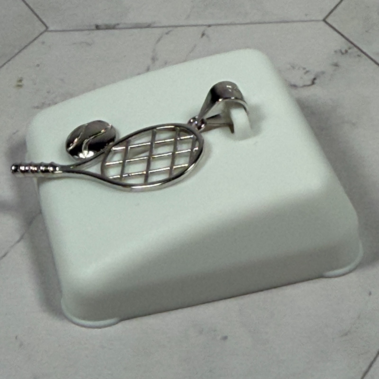 Sterling Silver 925 Tennis Raquet and Ball Charm Pendant