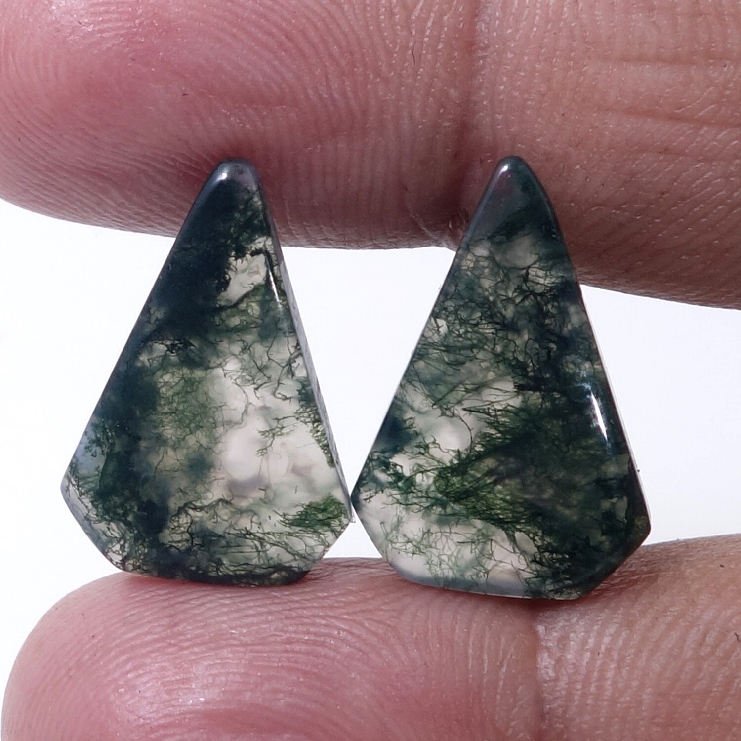 13.90 Cts. Natural Radiant Green Moss Agate Gemstone Cabochon Matched Pair