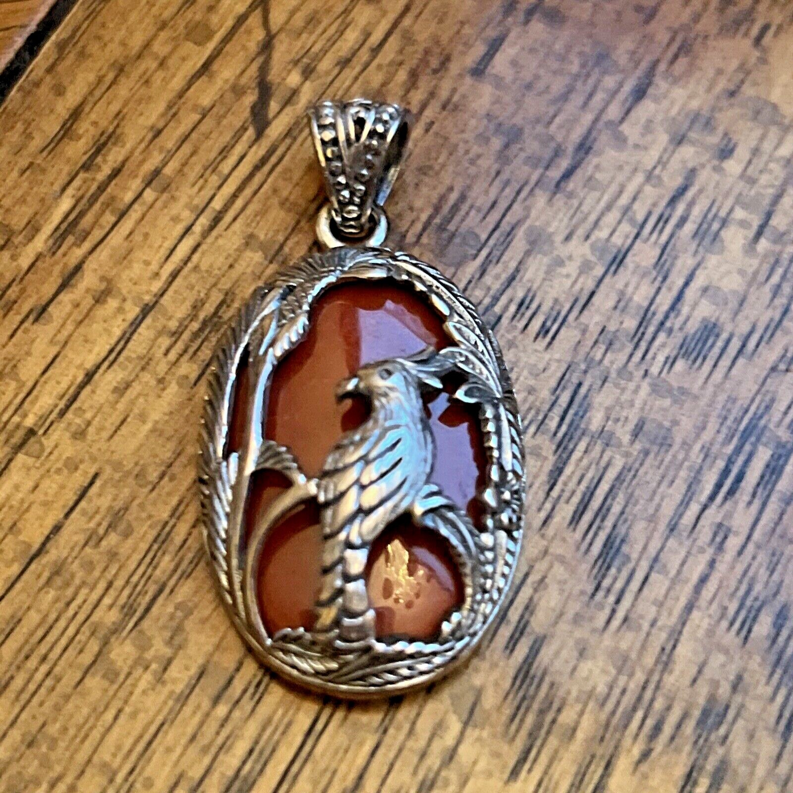 BALI LEGACY Red Jade Kokatu Pendant in 925 Sterling Silver 8 Grams 24.00 ctw