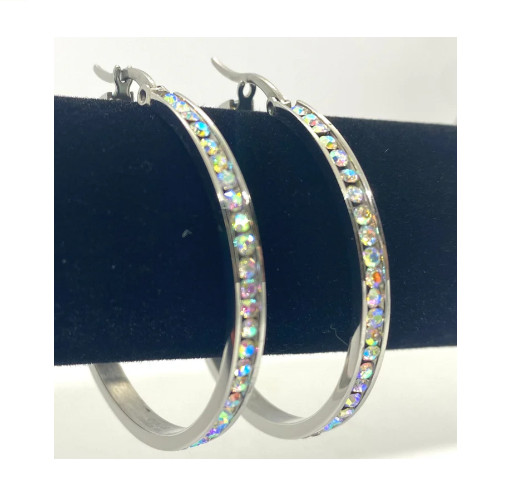 Women’s Large Hoop Earrings Rainbow / Iridescent 30 or 40mm Stainless Steel 56