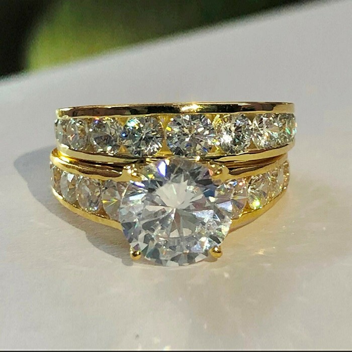 18K Gold Plated Christmas Gifts Ring Set 2.1 Ct CZ Channel Set Wedding Ring