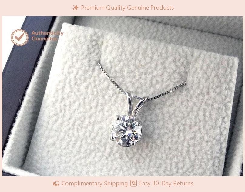 14K White Gold 1.25CT Round Natural Diamond Necklace Pendants Wedding Gifts
