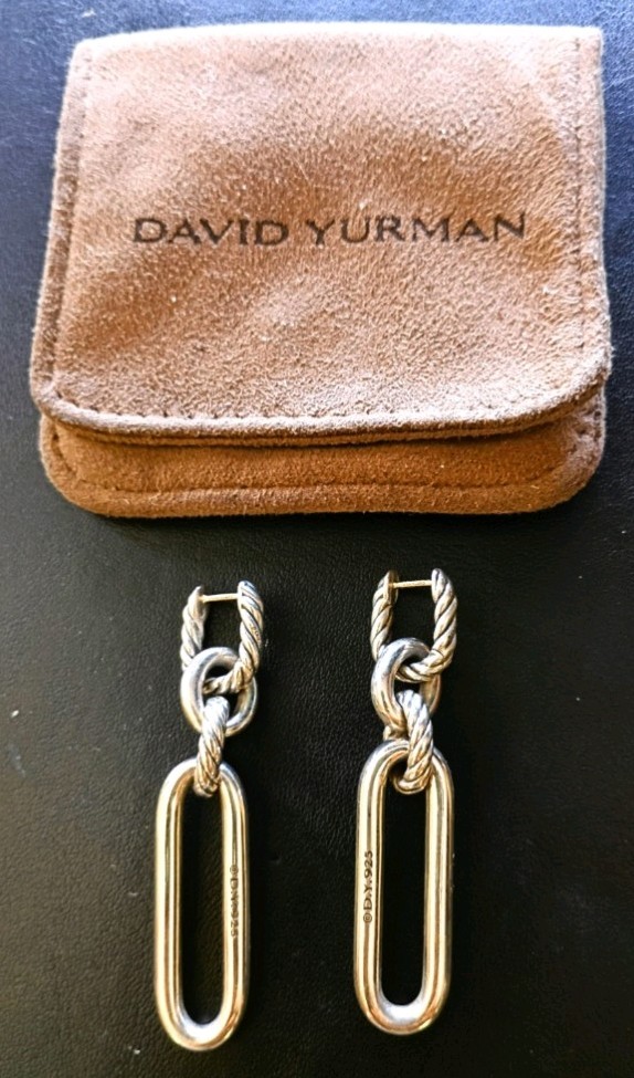 David Yurman Lexington Double Link Drop Earrings 925 Sterling Silver 53mm