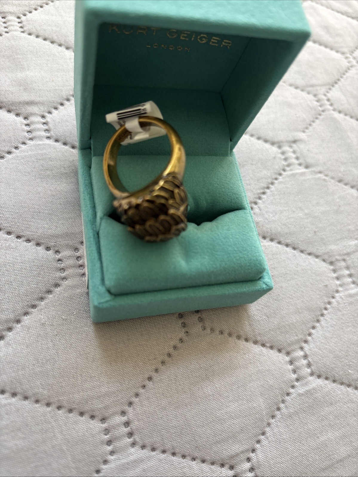 KURT GEIGER LONDON ANTIQUED GOLD TONE EAGLE HEAD RING TURQUOISE 9 New In Box
