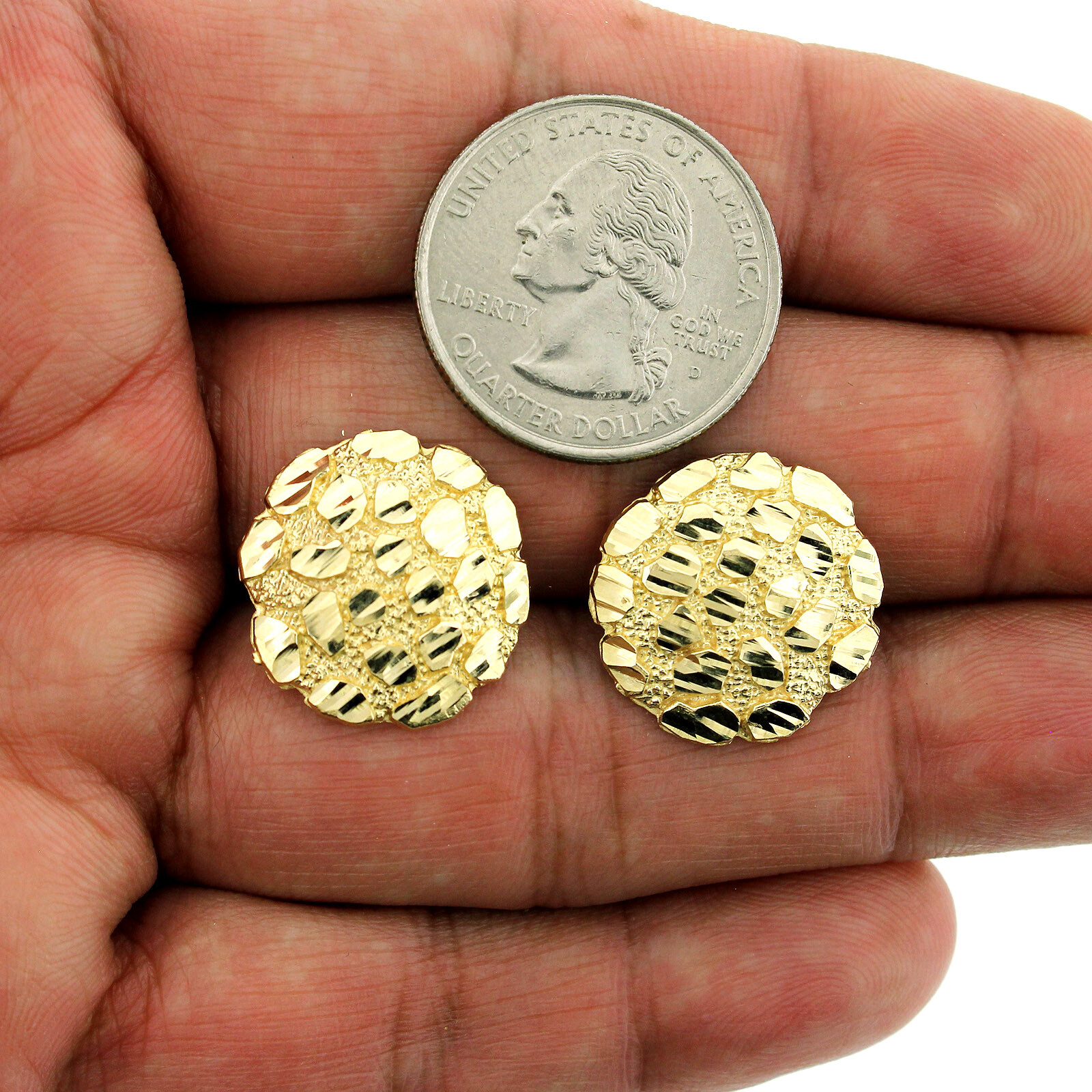 Men’s Women’s Kid’s 10K Solid Yellow Gold Diamond Cut Round Nugget Stud Earrings