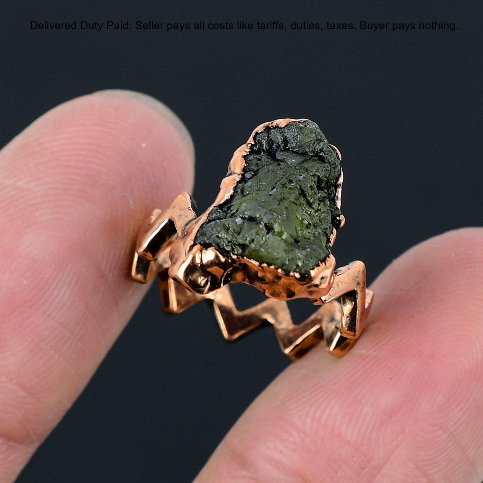 Copper Zambian Emrald Rough Gemstone Promise Electroformed Wedding Ring Size 6