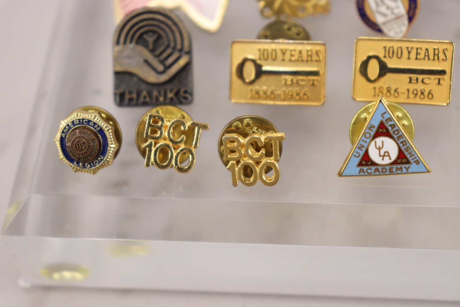 Lot of 14 Vtg Union Pins + Label BCT Bakery Hershey Tobacco Legion United Way