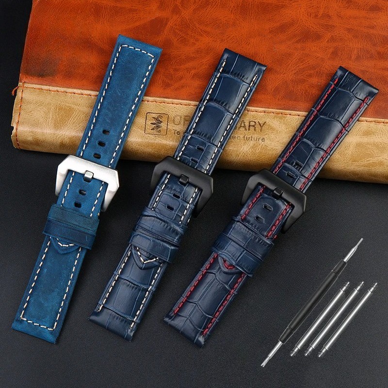 Premium Waterproof Blue Cowhide Leather Watch Band For Panerai PAM688/441/1313
