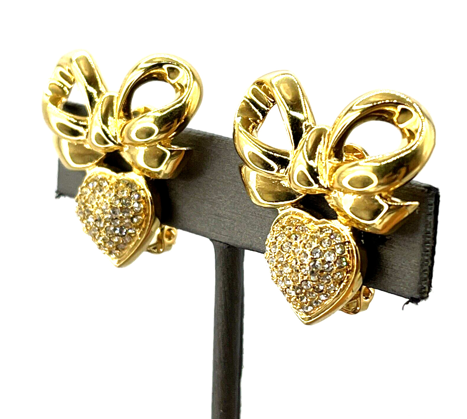 Vintage Elizabeth Taylor Earrings Gold Plated Diamante Crystal Heart Earrings