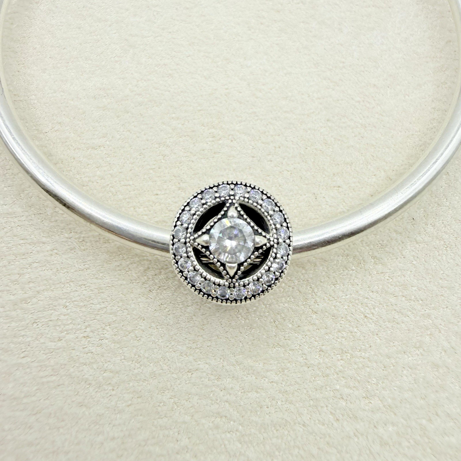 Pandora Sterling Silver Vintage Allure Round Charm Bead Pave CZ Stone