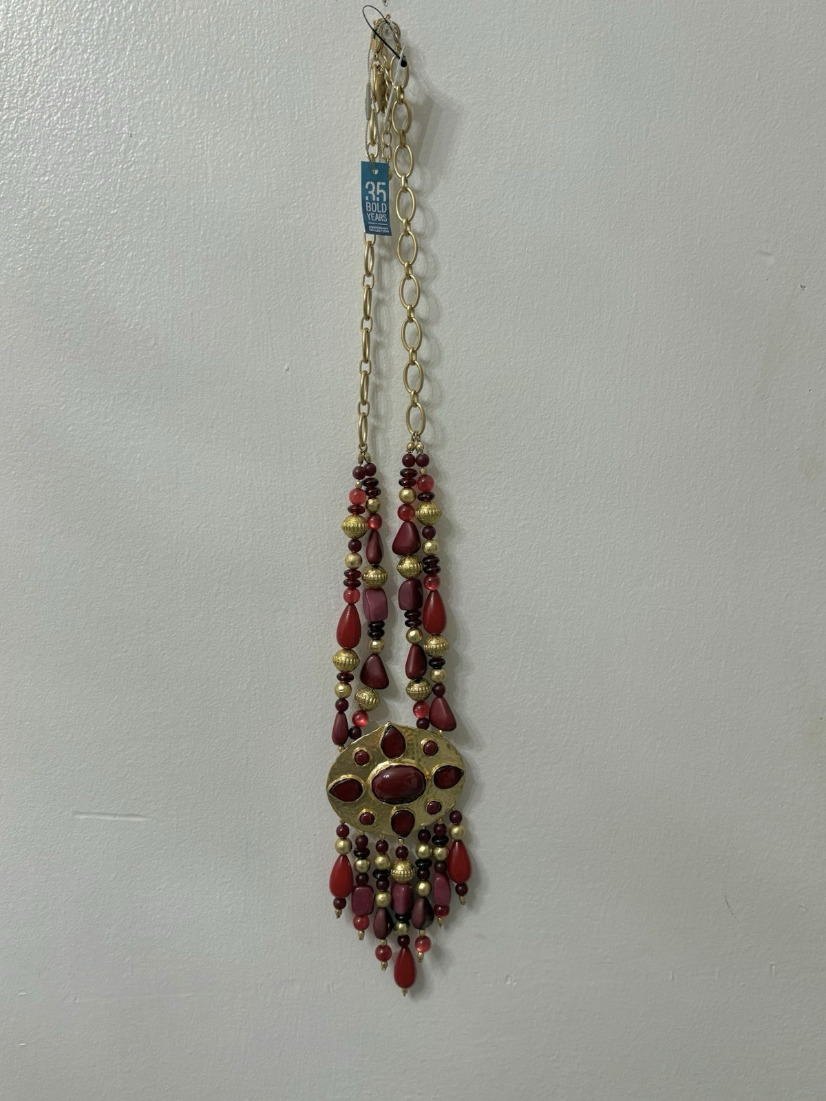Chico’s Statement Necklace Merlot Gold Tone Chain Accent Beads SEE NOTES Ltd ED