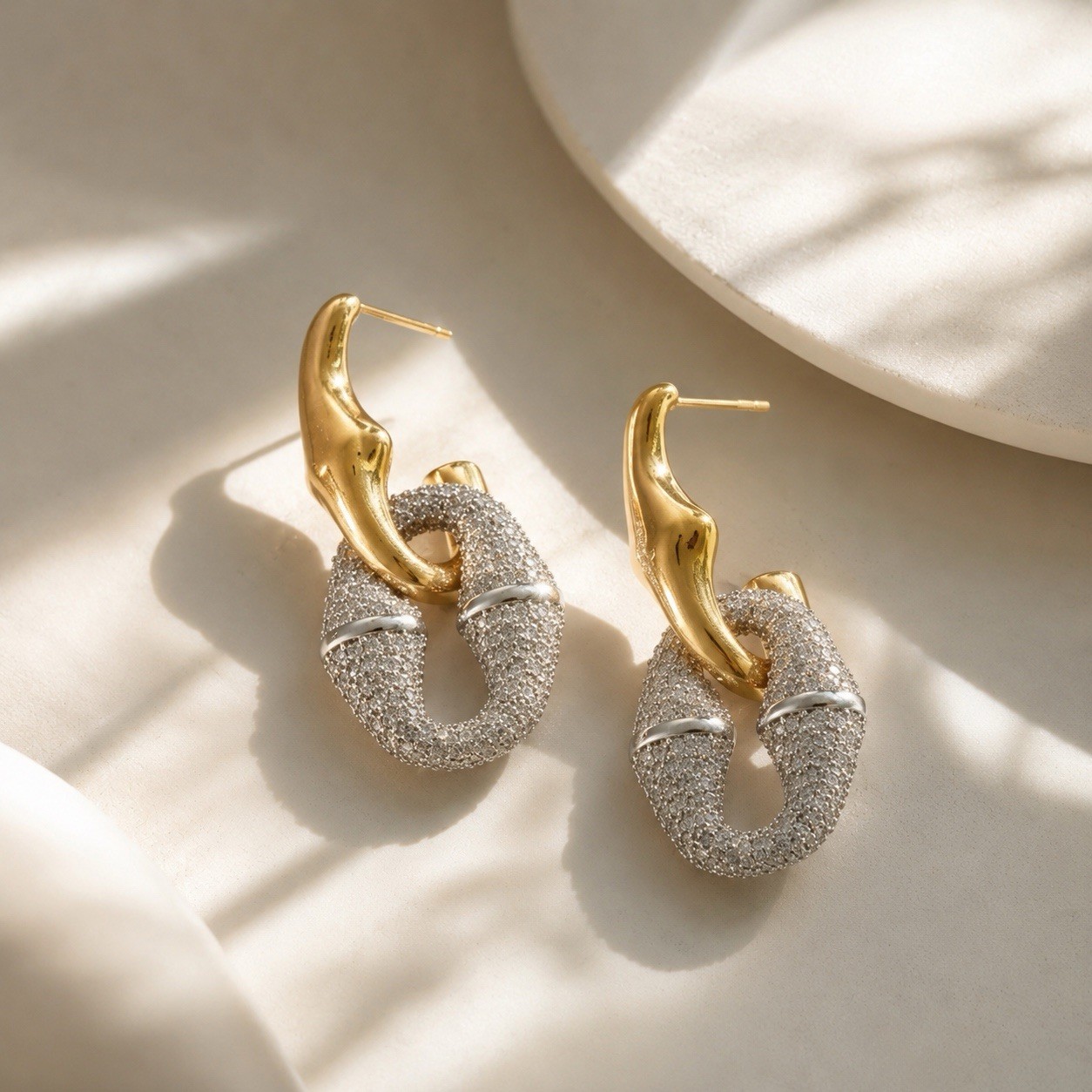 Anthropologie Keyhole Hoop Earrings Solanales Molten Crystal Boho Gold Silver