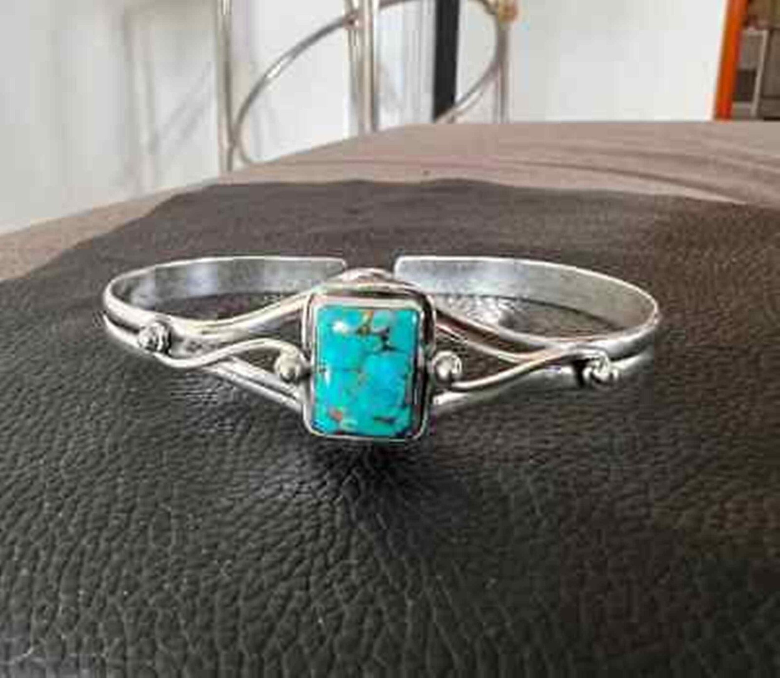 Blue Copper Turquoise Gemstone 925 Sterling Silver Adjustable Bangle SR1219