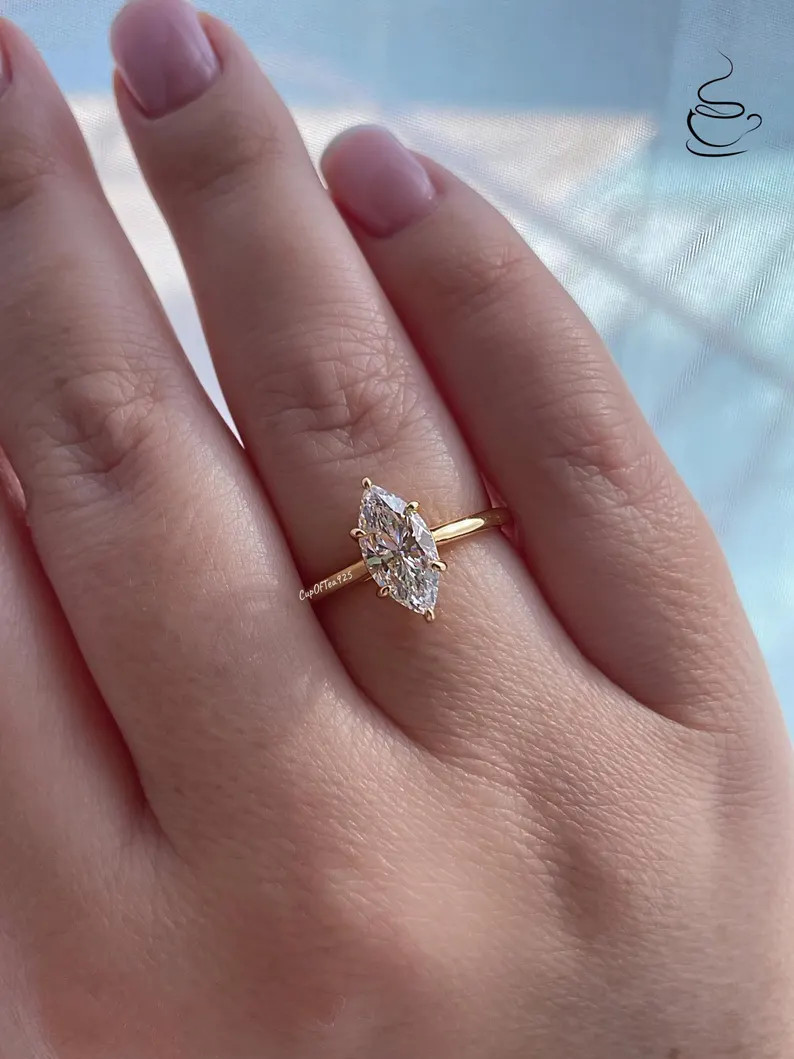 Marquise Cut Moissanite Ring Sterling Silver