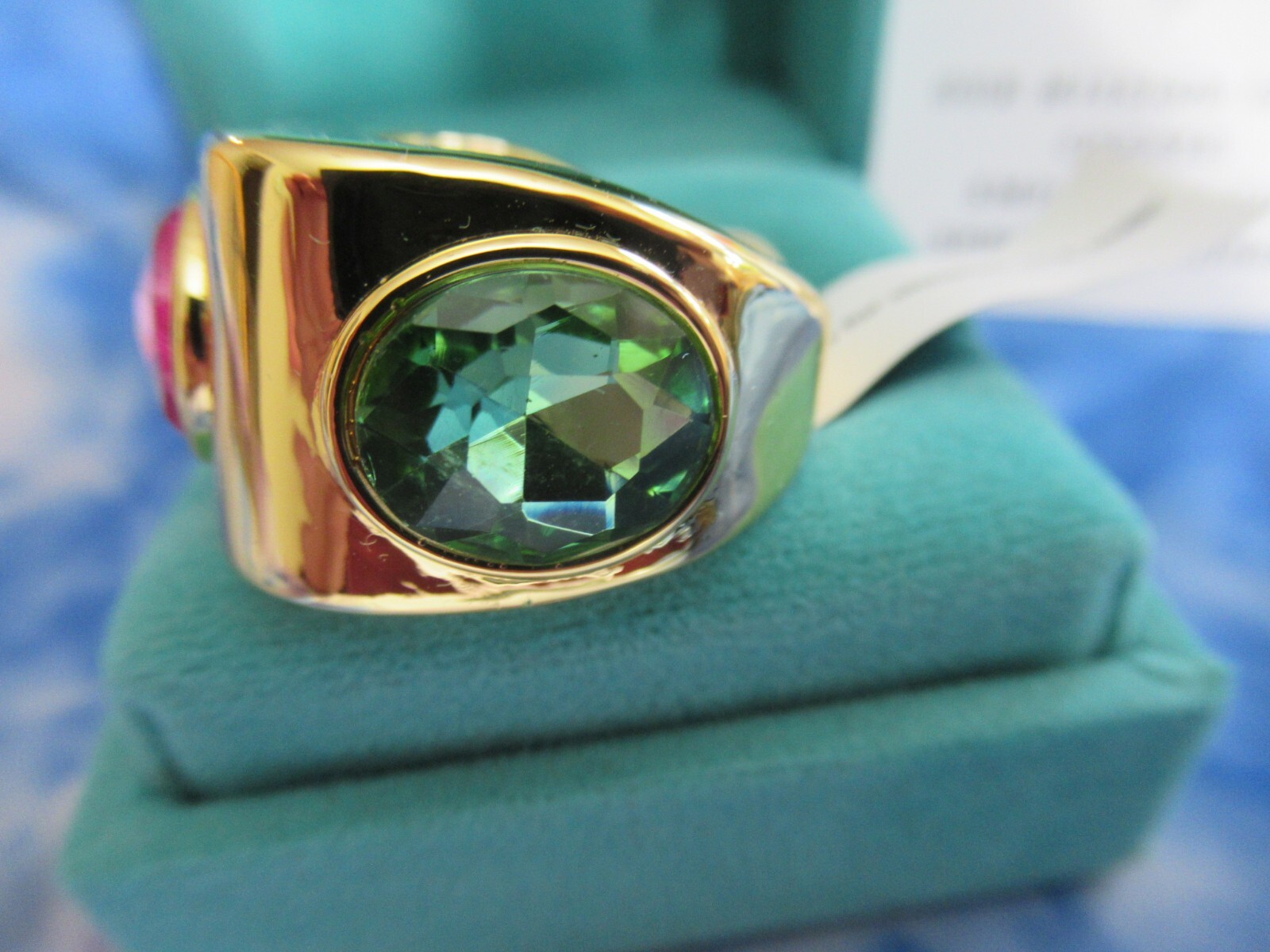 KURT GEIGER LONDON Triple Stone Blue Pink Green Cocktail Ring Size 8 Imported NW
