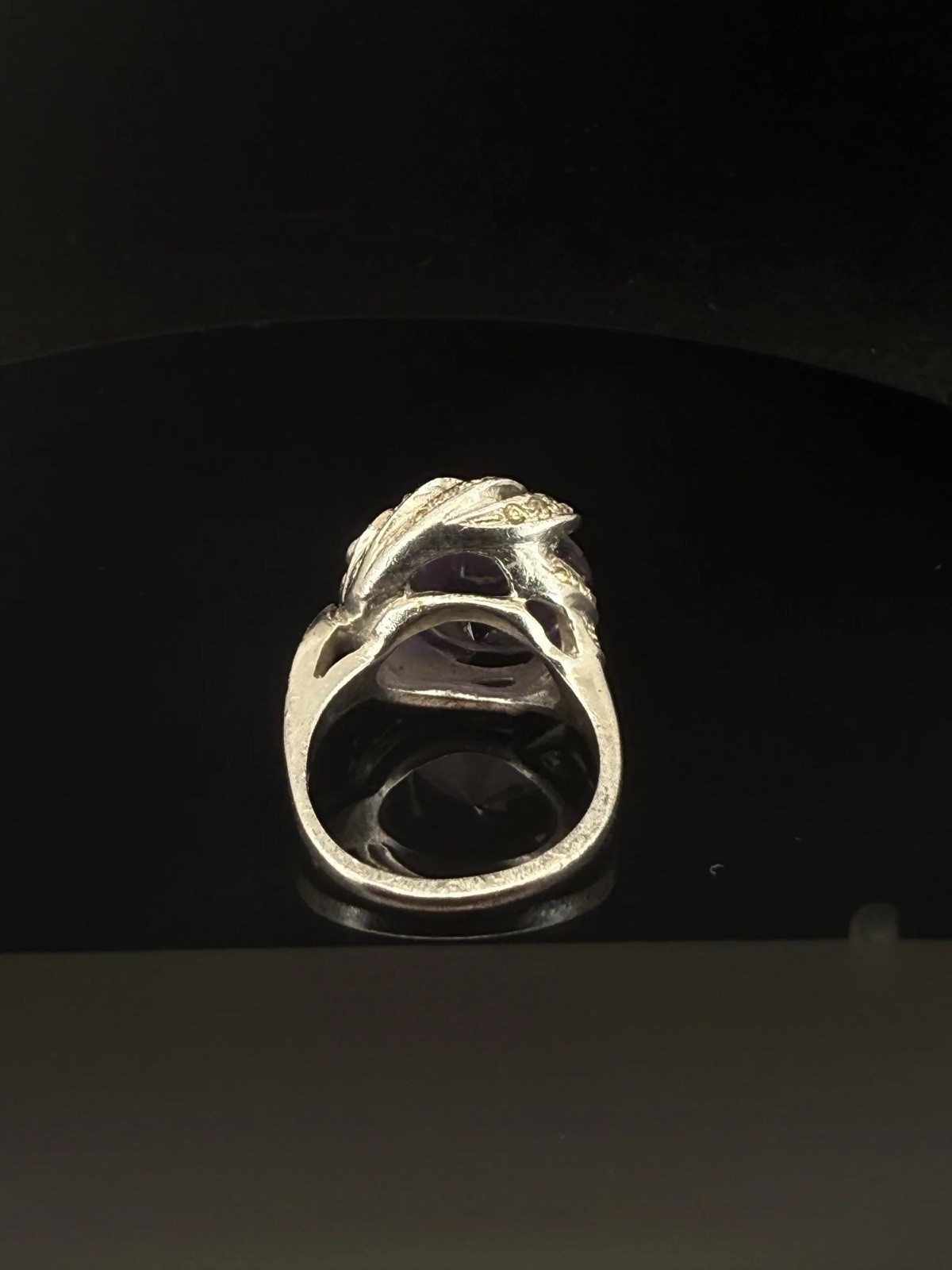 Vintage 1960-1970 Sterling Silver Ring with Large Faceted Purple Crystal Stone