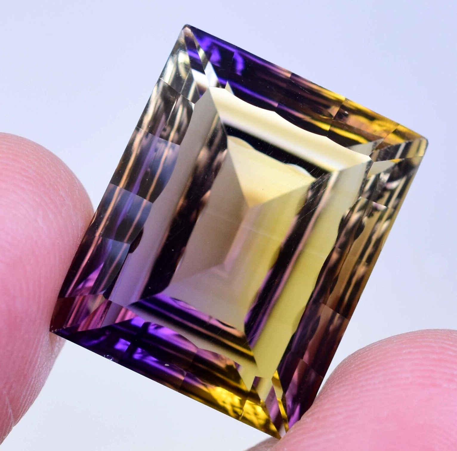 Untreated Natural Bi-Color Ametrine 22.20 Ct Square Emerald Certified Gemstone