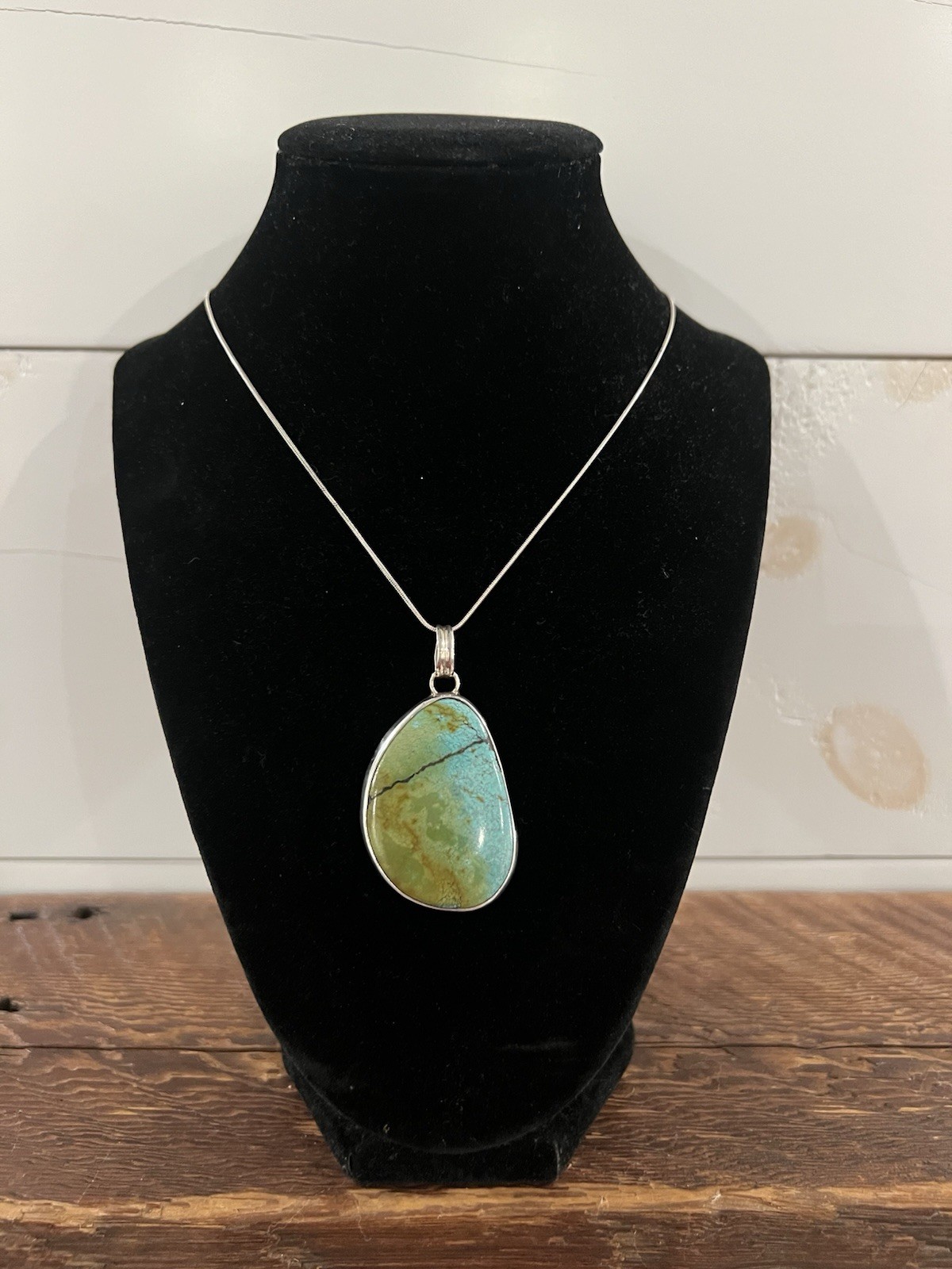 Turquoise Pendant Necklace Vintage 925 Sterling Silver Measuring 9.5 Inches Long
