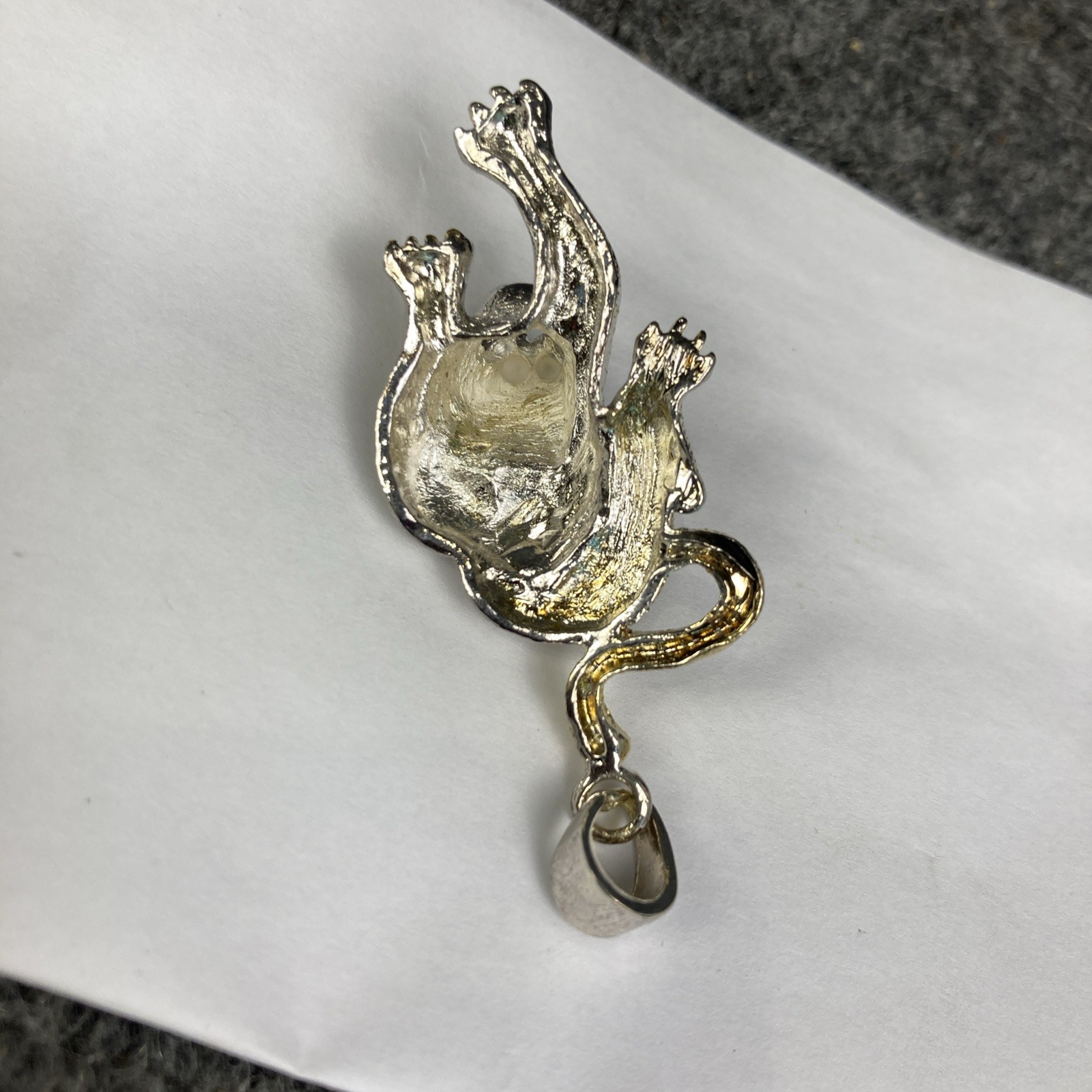 Silver & Gold Tone 2 1/2″ L x 1 5/8″ W Crouching Tiger Pendant 7306 NEW
