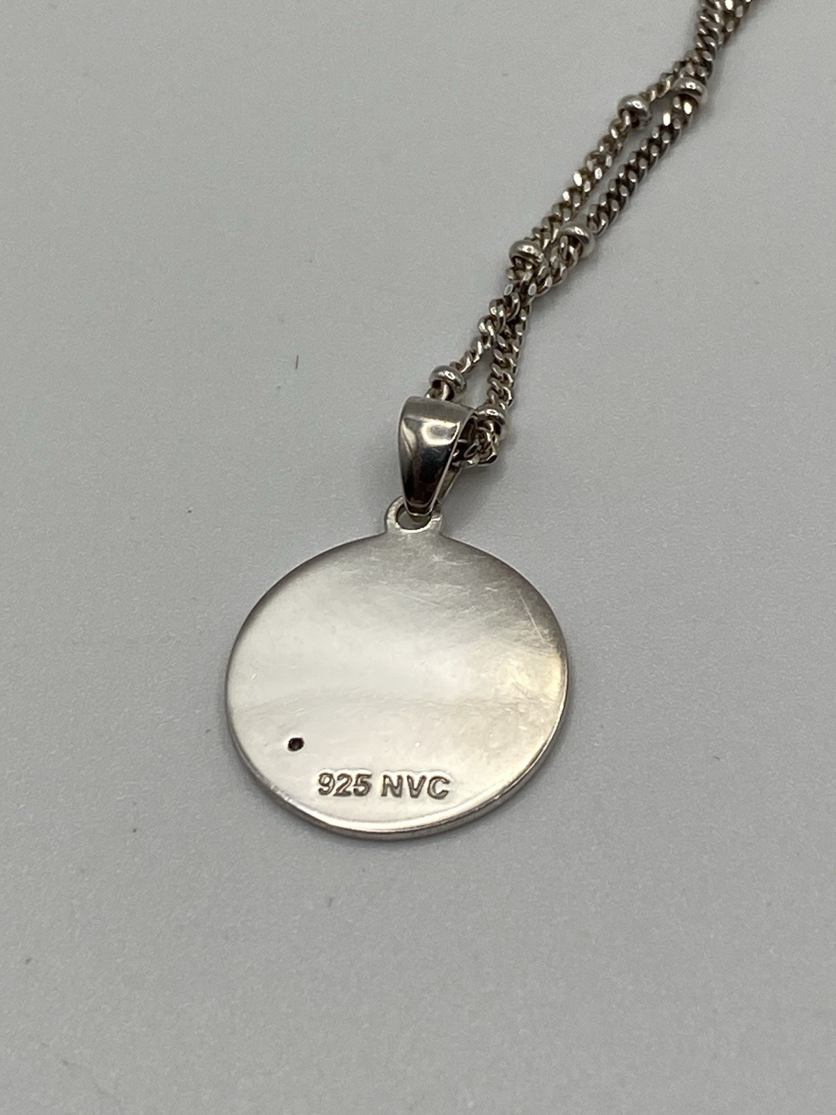 NVC 925 Sterling Initial “P”Diamond Disc Pendant Beaded Station Chain Necklace
