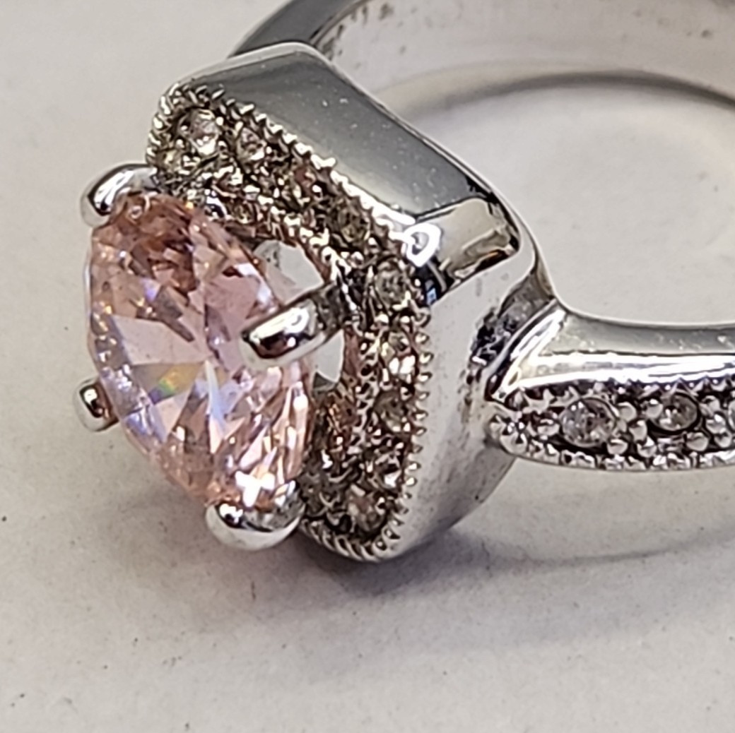 Lab Created Pink Ruby Ring PDJ Cushion Silver Plated 8